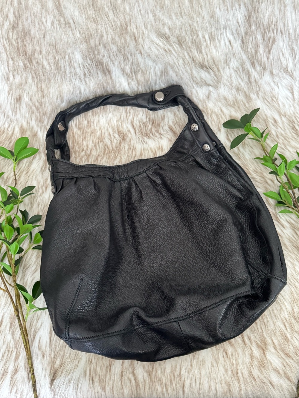 Lucky Brand Vintage Black Leather Hobo / Shoulder Bag